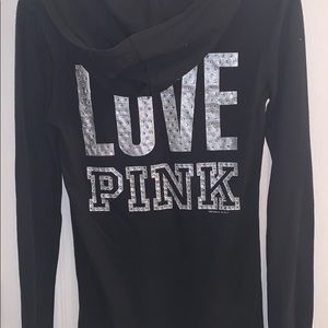 Pink bling hooded long sleeve shirt size S